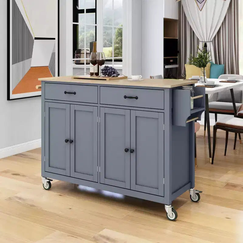 Okak Modrn Kitchen Island with Drop Leaf & Adjustable Shelves Rolling Kitchen Cart with Wheels & Drawers Storage Cabinet Folding Dining Table
