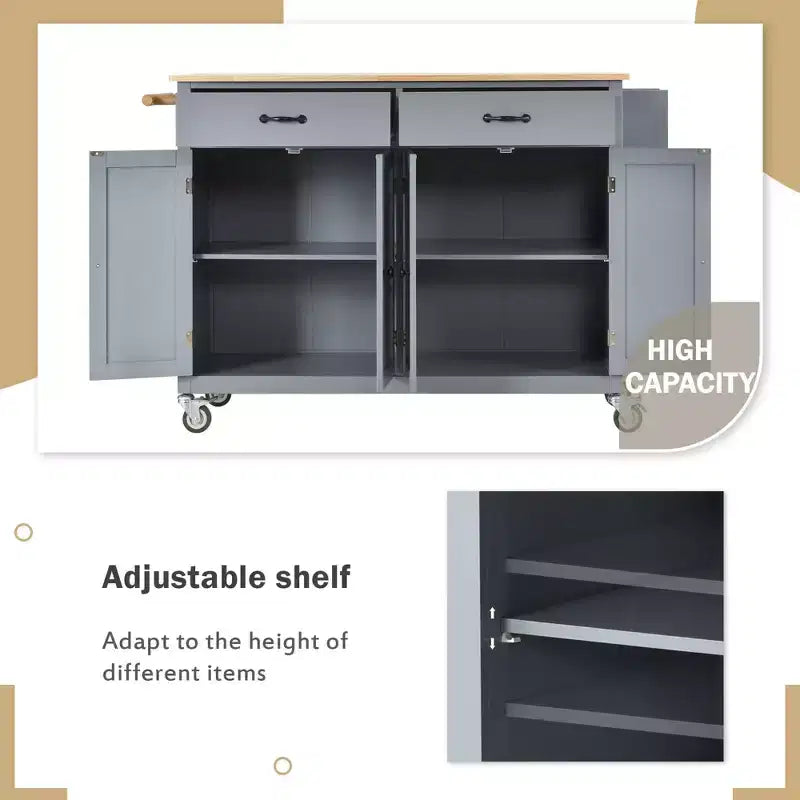 Okak Modrn Kitchen Island with Drop Leaf & Adjustable Shelves Rolling Kitchen Cart with Wheels & Drawers Storage Cabinet Folding Dining Table