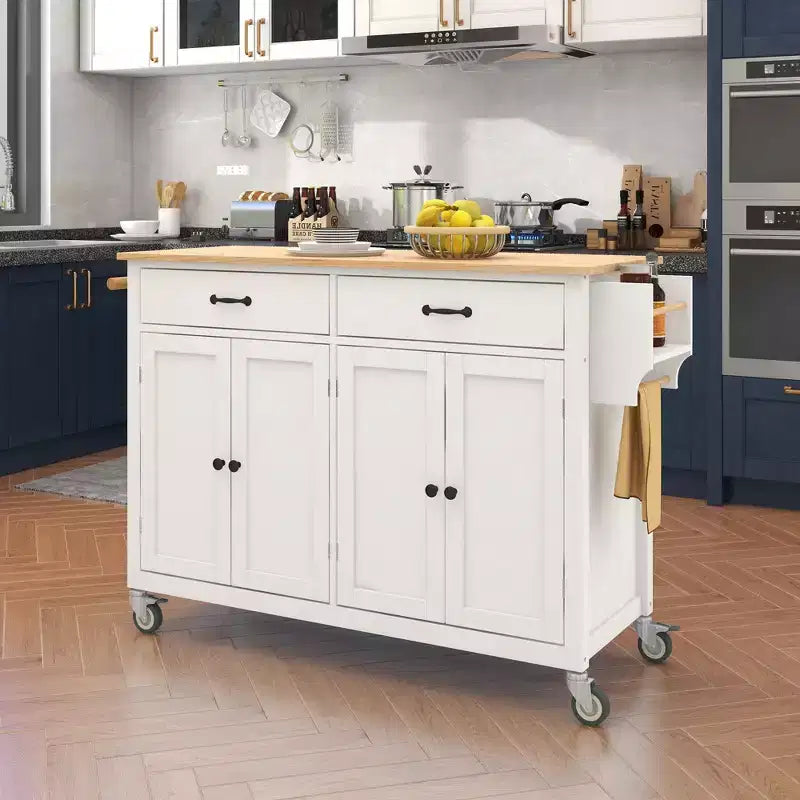 Okak Modrn Kitchen Island with Drop Leaf & Adjustable Shelves Rolling Kitchen Cart with Wheels & Drawers Storage Cabinet Folding Dining Table