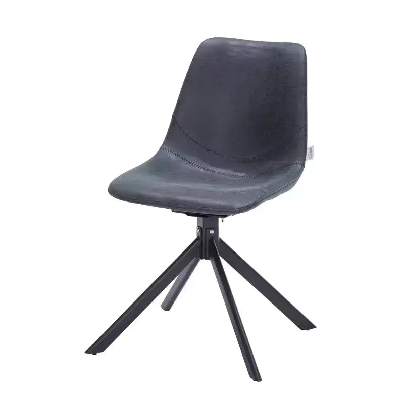 LeisureMod Leather Dining Chair with 360-Degree Swivel And Powder-Coated Iron Legs