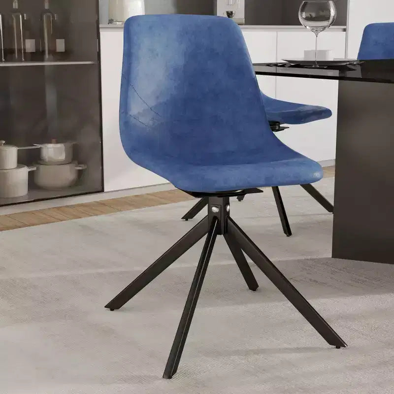 LeisureMod Leather Dining Chair with 360-Degree Swivel And Powder-Coated Iron Legs