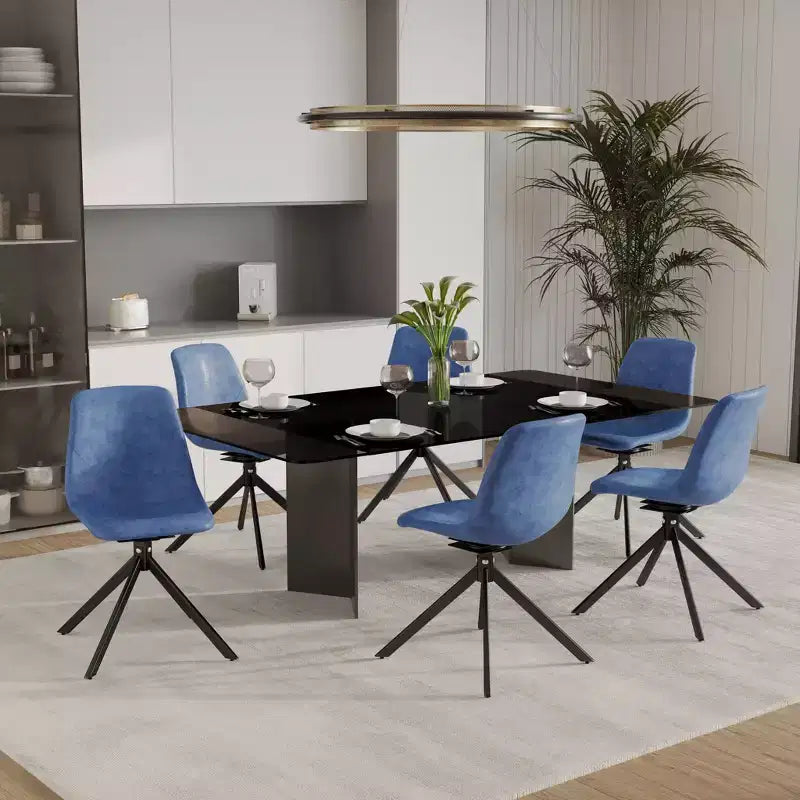 LeisureMod Leather Dining Chair with 360-Degree Swivel And Powder-Coated Iron Legs