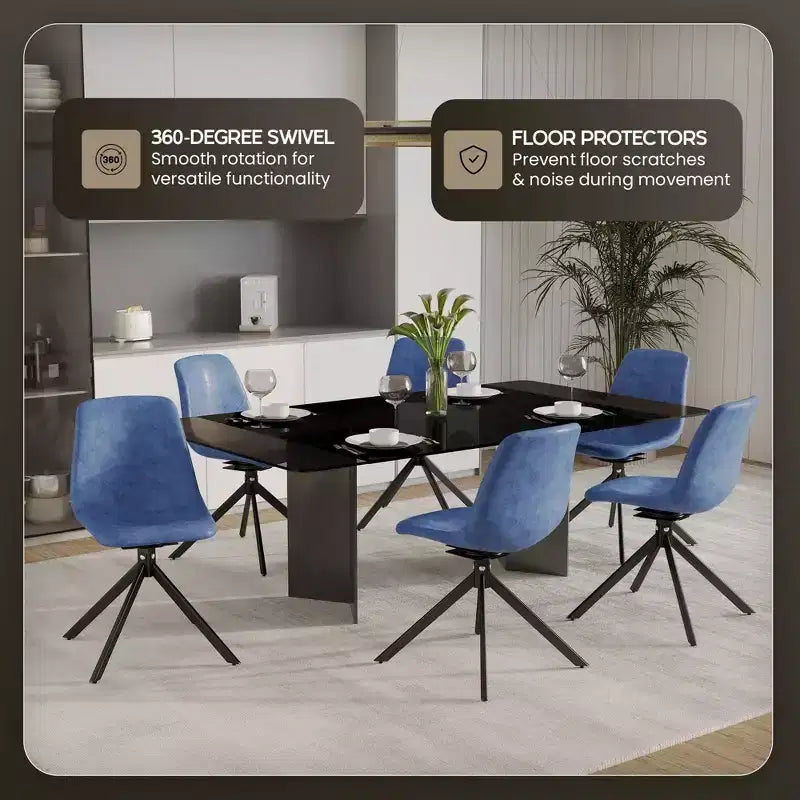 LeisureMod Leather Dining Chair with 360-Degree Swivel And Powder-Coated Iron Legs