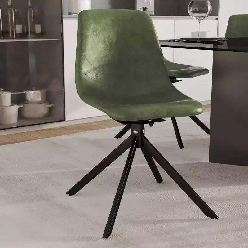 LeisureMod Leather Dining Chair with 360-Degree Swivel And Powder-Coated Iron Legs