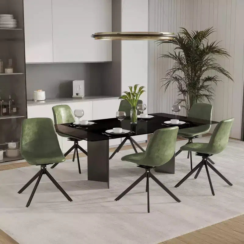 LeisureMod Leather Dining Chair with 360-Degree Swivel And Powder-Coated Iron Legs