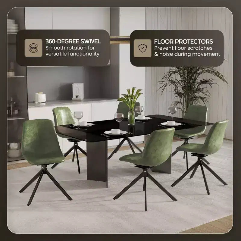 LeisureMod Leather Dining Chair with 360-Degree Swivel And Powder-Coated Iron Legs