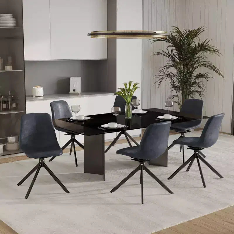 LeisureMod Leather Dining Chair with 360-Degree Swivel And Powder-Coated Iron Legs