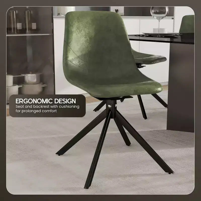 LeisureMod Leather Dining Chair with 360-Degree Swivel And Powder-Coated Iron Legs