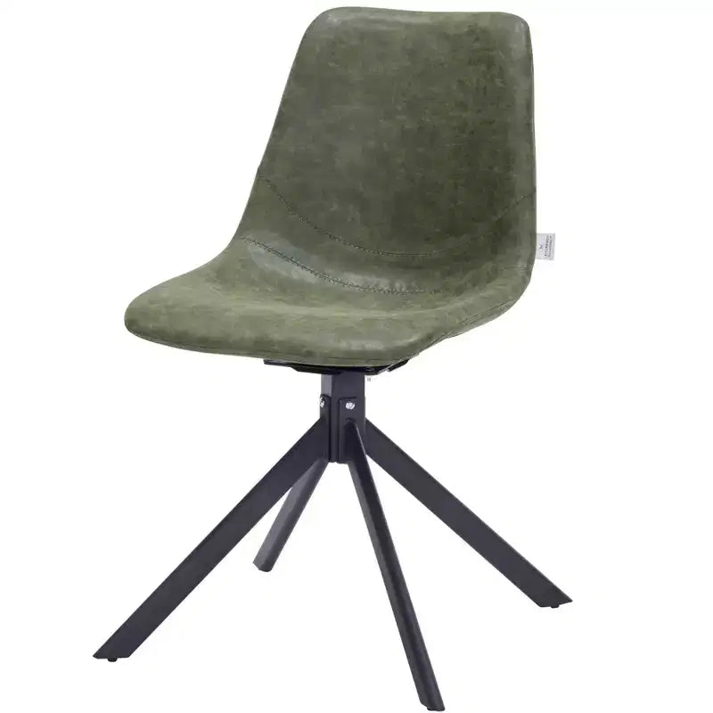 LeisureMod Leather Dining Chair with 360-Degree Swivel And Powder-Coated Iron Legs