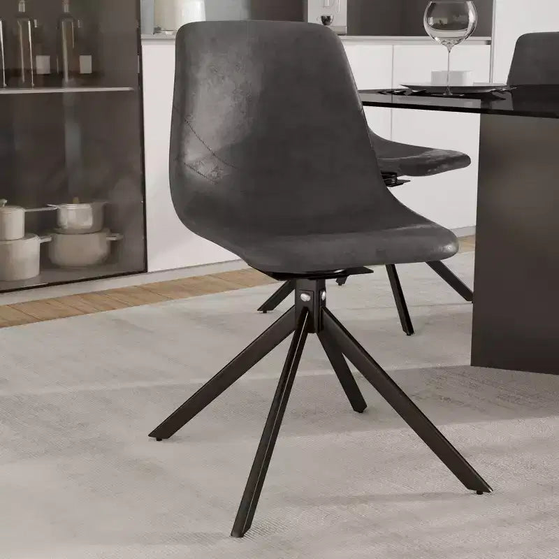 LeisureMod Leather Dining Chair with 360-Degree Swivel And Powder-Coated Iron Legs