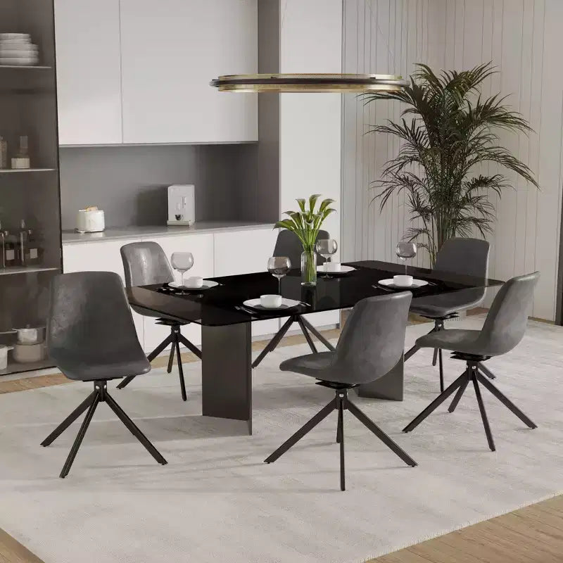 LeisureMod Leather Dining Chair with 360-Degree Swivel And Powder-Coated Iron Legs