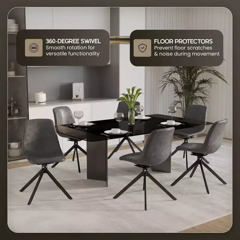 LeisureMod Leather Dining Chair with 360-Degree Swivel And Powder-Coated Iron Legs