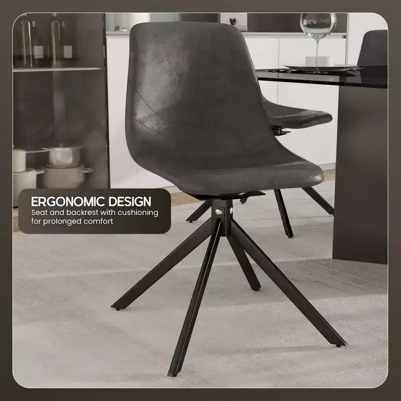 LeisureMod Leather Dining Chair with 360-Degree Swivel And Powder-Coated Iron Legs