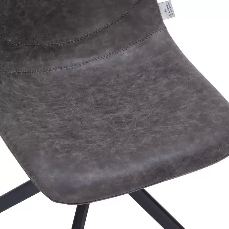 LeisureMod Leather Dining Chair with 360-Degree Swivel And Powder-Coated Iron Legs