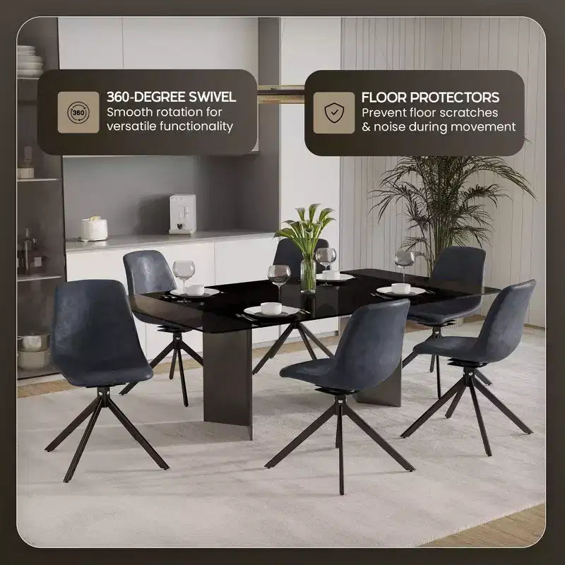 LeisureMod Leather Dining Chair with 360-Degree Swivel And Powder-Coated Iron Legs