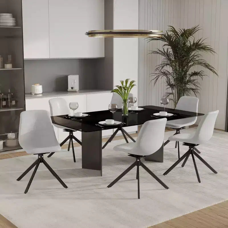 LeisureMod Leather Dining Chair with 360-Degree Swivel And Powder-Coated Iron Legs