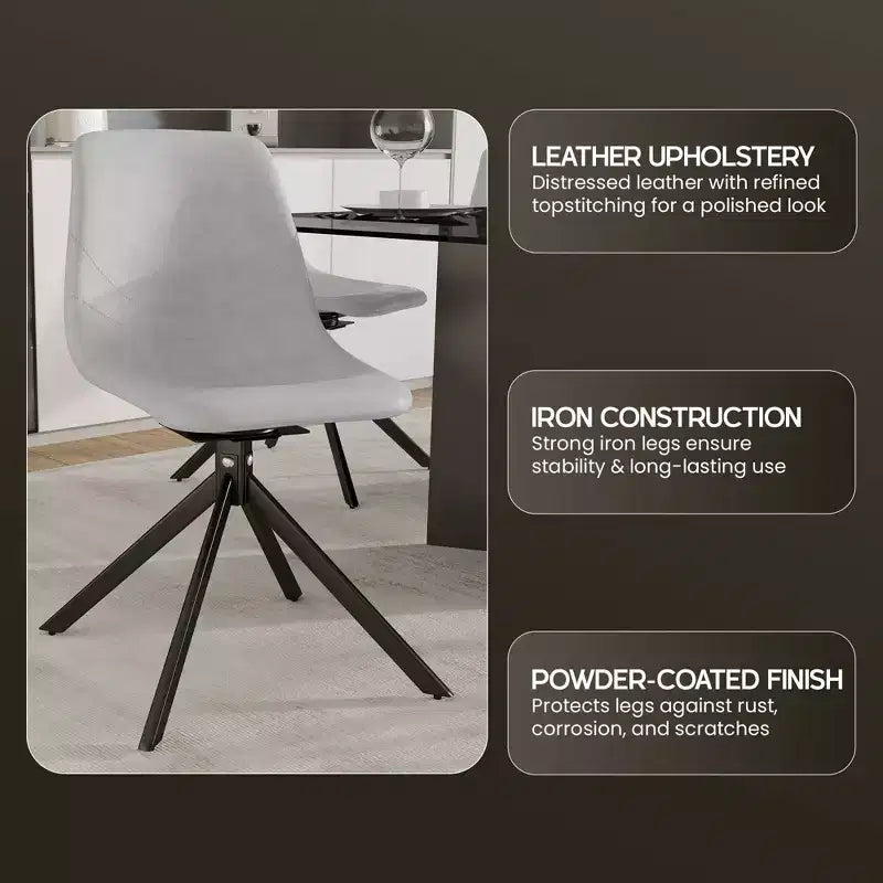LeisureMod Leather Dining Chair with 360-Degree Swivel And Powder-Coated Iron Legs