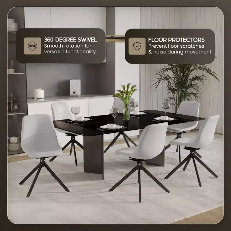 LeisureMod Leather Dining Chair with 360-Degree Swivel And Powder-Coated Iron Legs