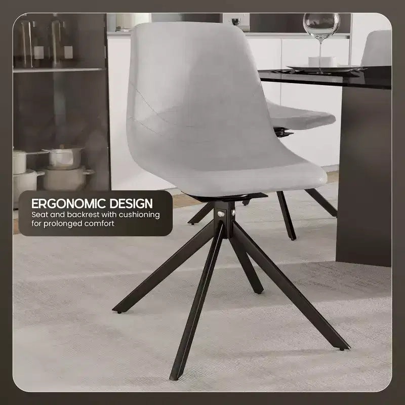 LeisureMod Leather Dining Chair with 360-Degree Swivel And Powder-Coated Iron Legs