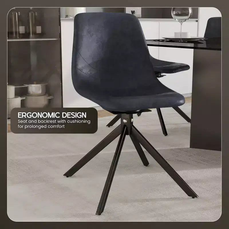 LeisureMod Leather Dining Chair with 360-Degree Swivel And Powder-Coated Iron Legs