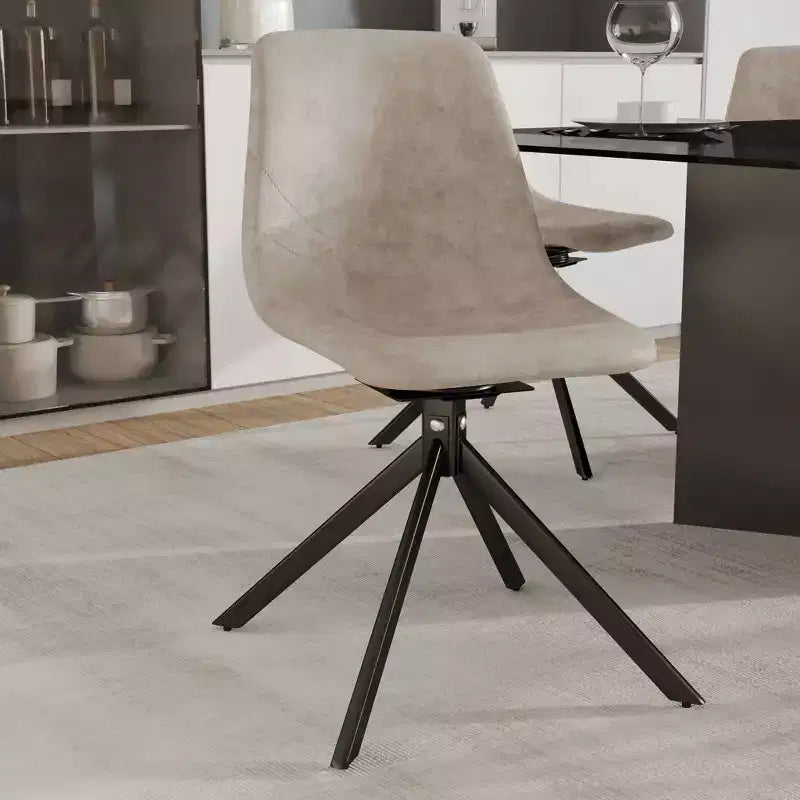LeisureMod Leather Dining Chair with 360-Degree Swivel And Powder-Coated Iron Legs