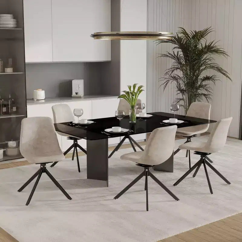 LeisureMod Leather Dining Chair with 360-Degree Swivel And Powder-Coated Iron Legs