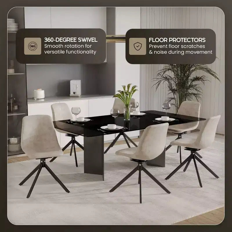 LeisureMod Leather Dining Chair with 360-Degree Swivel And Powder-Coated Iron Legs
