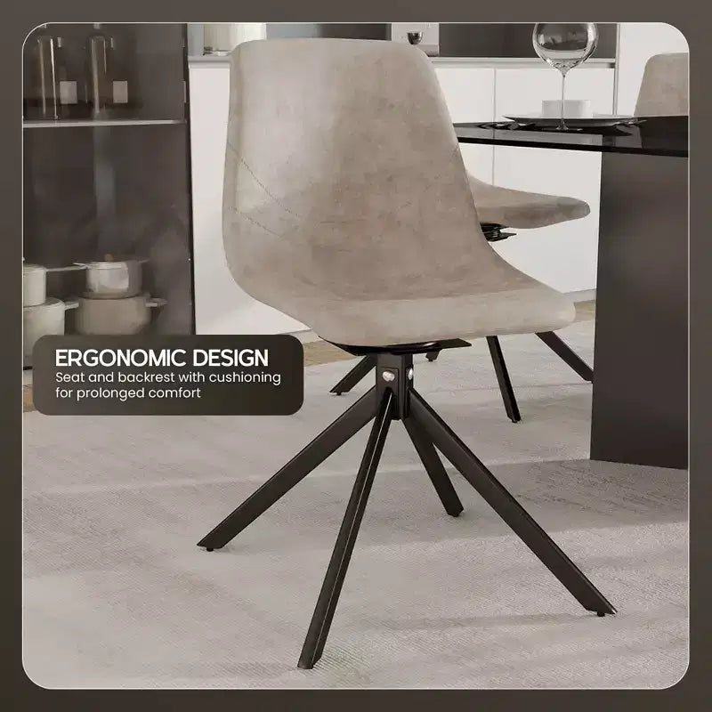 LeisureMod Leather Dining Chair with 360-Degree Swivel And Powder-Coated Iron Legs
