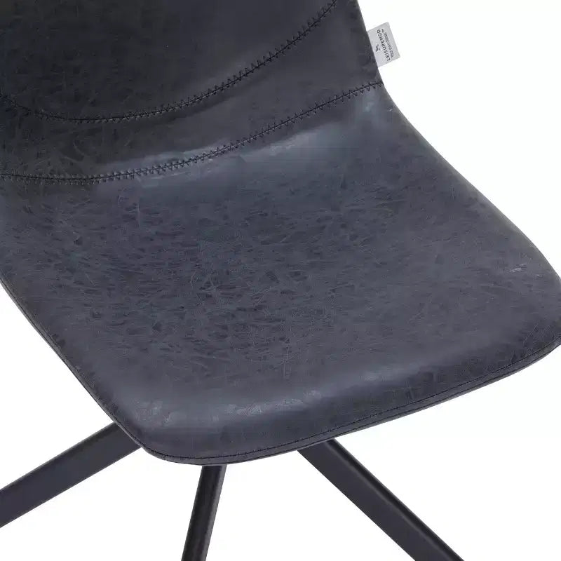 LeisureMod Leather Dining Chair with 360-Degree Swivel And Powder-Coated Iron Legs