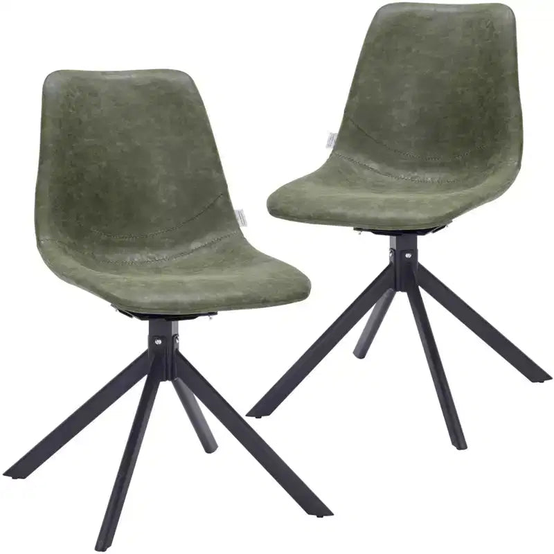 LeisureMod Leather Dining Chair with 360-Degree Swivel And Powder-Coated Iron Legs