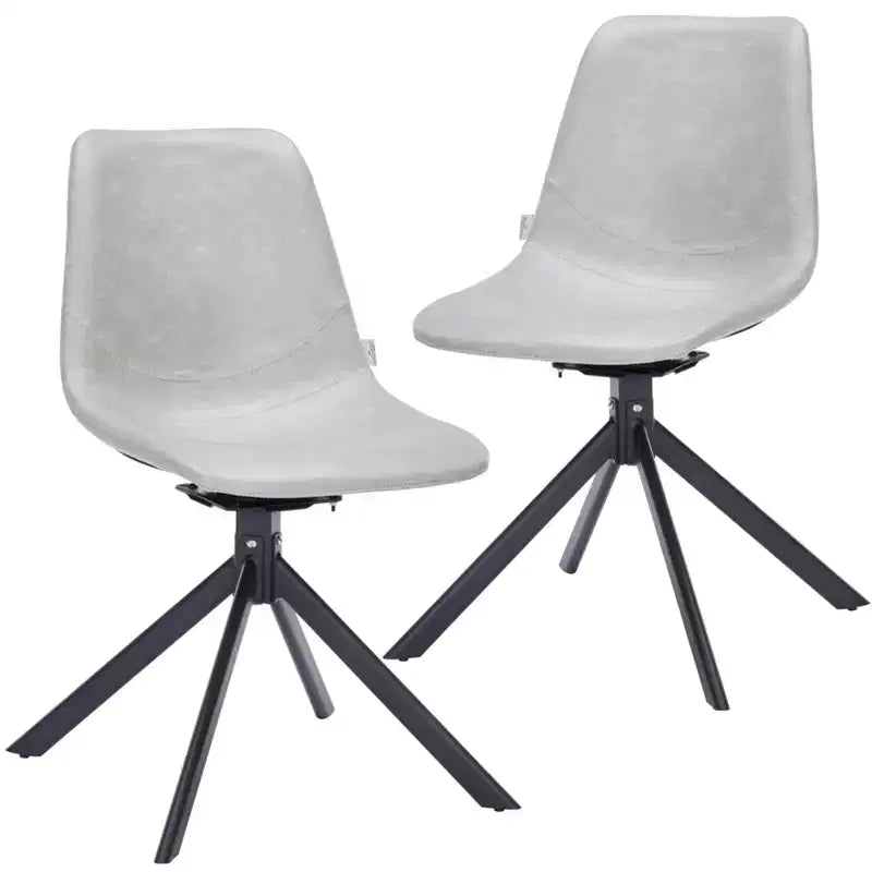 LeisureMod Leather Dining Chair with 360-Degree Swivel And Powder-Coated Iron Legs