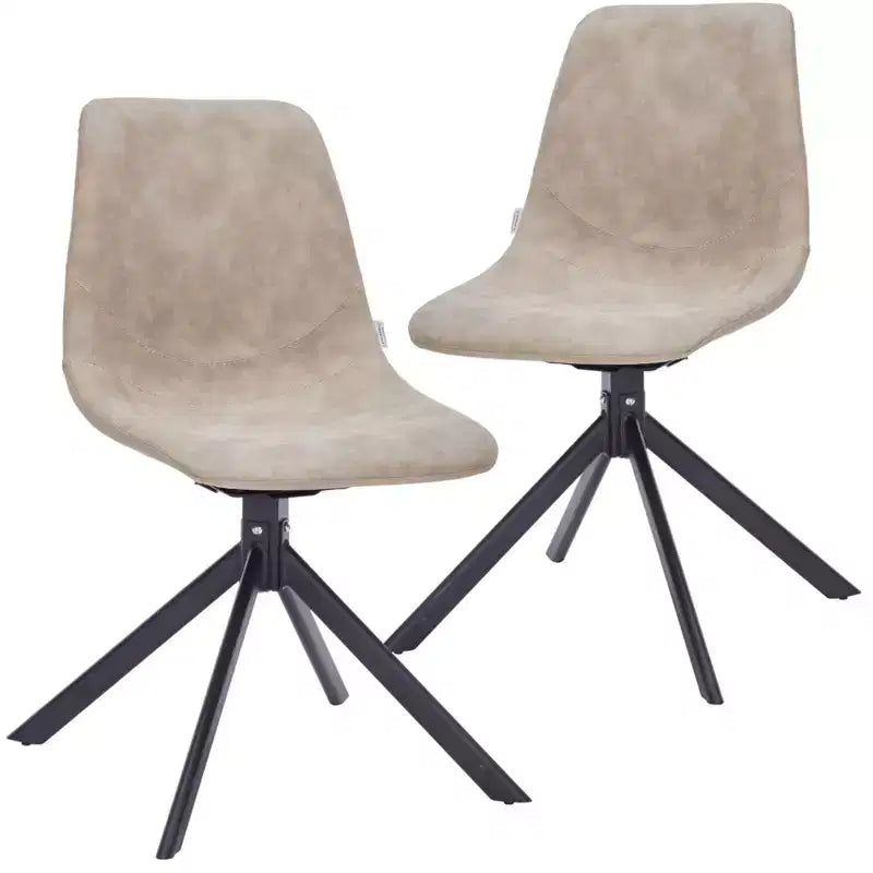 LeisureMod Leather Dining Chair with 360-Degree Swivel And Powder-Coated Iron Legs