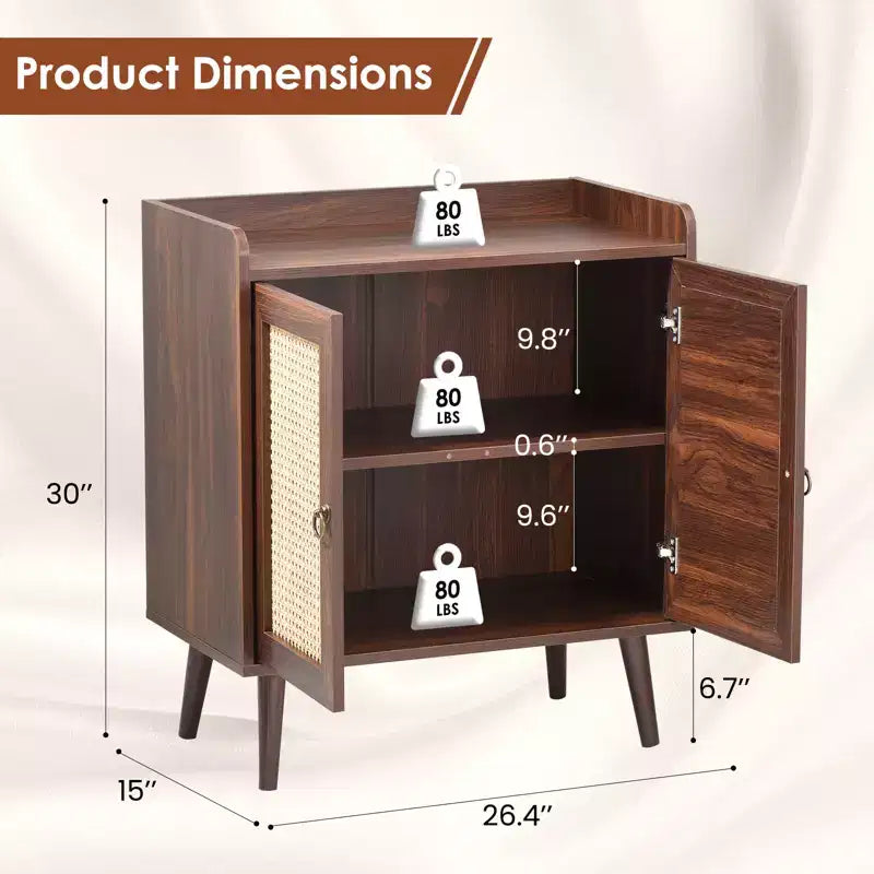 JVNOXK Sideboard Buffet Cabinet with Storage Bar Liquor Cabinet with Rattan Decorated Doors Hallway Walnut
