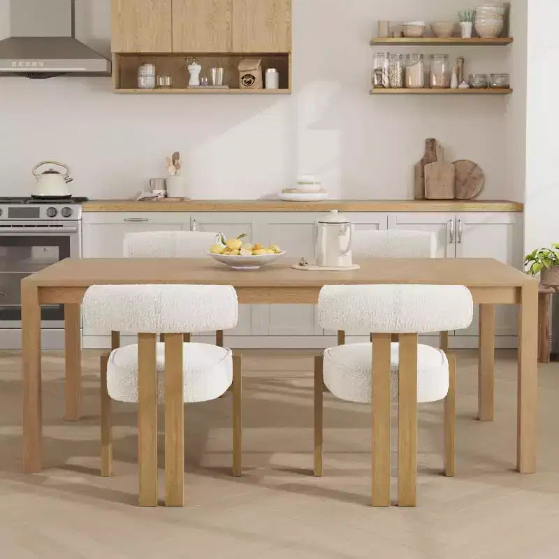 Modern Boucle Dining Room Chairs Set of 2 Upholstered Dining Chairs with Rubber Wood Legs and Ergonomic Curved Back for Dining Room or Living Room
