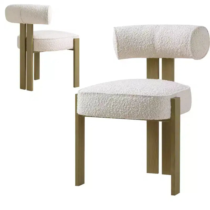 Modern Boucle Dining Room Chairs Set of 2 Upholstered Dining Chairs with Rubber Wood Legs and Ergonomic Curved Back for Dining Room or Living Room