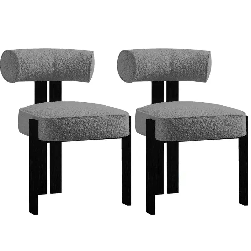 Modern Boucle Dining Room Chairs Set of 2 Upholstered Dining Chairs with Rubber Wood Legs and Ergonomic Curved Back for Dining Room or Living Room