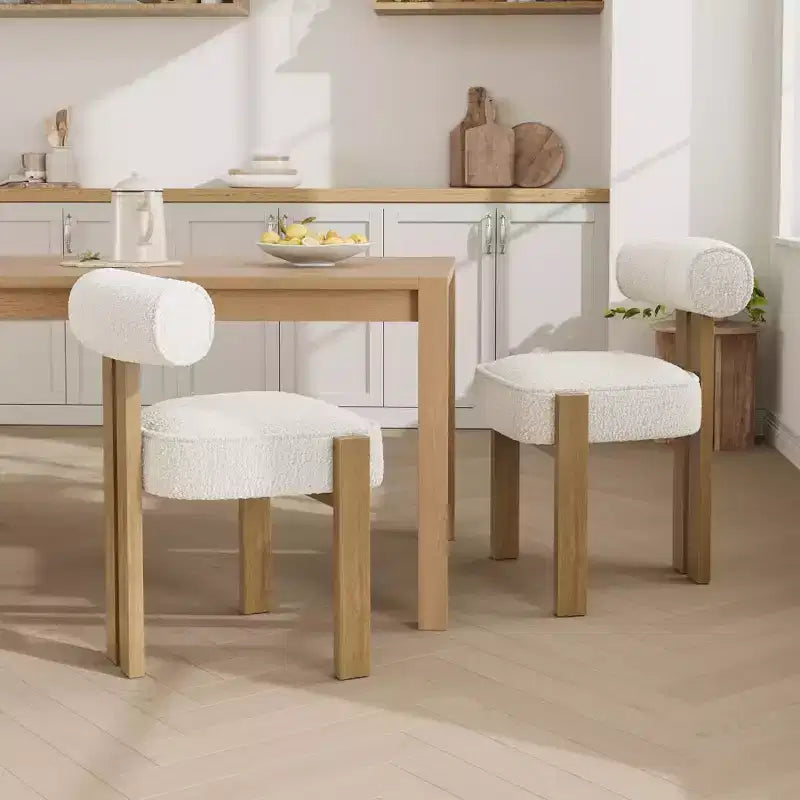 Modern Boucle Dining Room Chairs Set of 2 Upholstered Dining Chairs with Rubber Wood Legs and Ergonomic Curved Back for Dining Room or Living Room