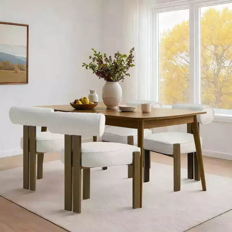 Modern Boucle Dining Room Chairs Set of 2 Upholstered Dining Chairs with Rubber Wood Legs and Ergonomic Curved Back for Dining Room or Living Room