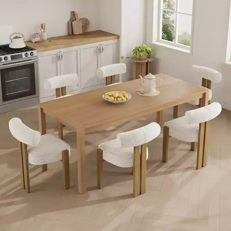 Modern Boucle Dining Room Chairs Set of 2 Upholstered Dining Chairs with Rubber Wood Legs and Ergonomic Curved Back for Dining Room or Living Room