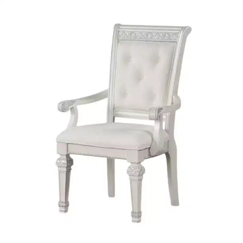 Royal Hampton Dining Armchair Set of 2 Solid Wood Ivory Button Tufted Fabric