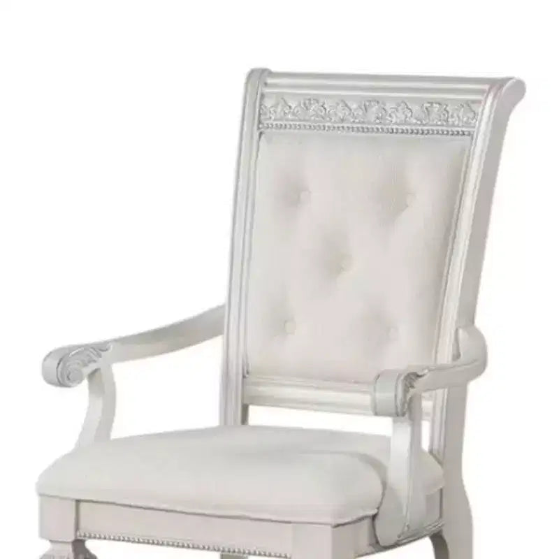 Royal Hampton Dining Armchair Set of 2 Solid Wood Ivory Button Tufted Fabric