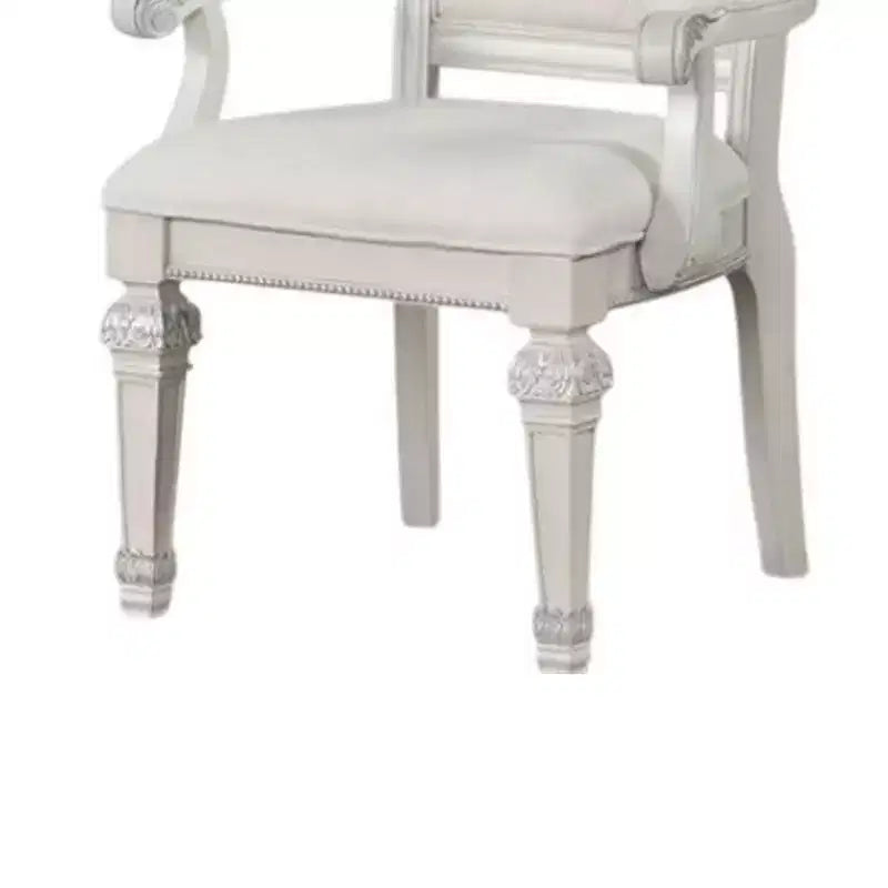Royal Hampton Dining Armchair Set of 2 Solid Wood Ivory Button Tufted Fabric