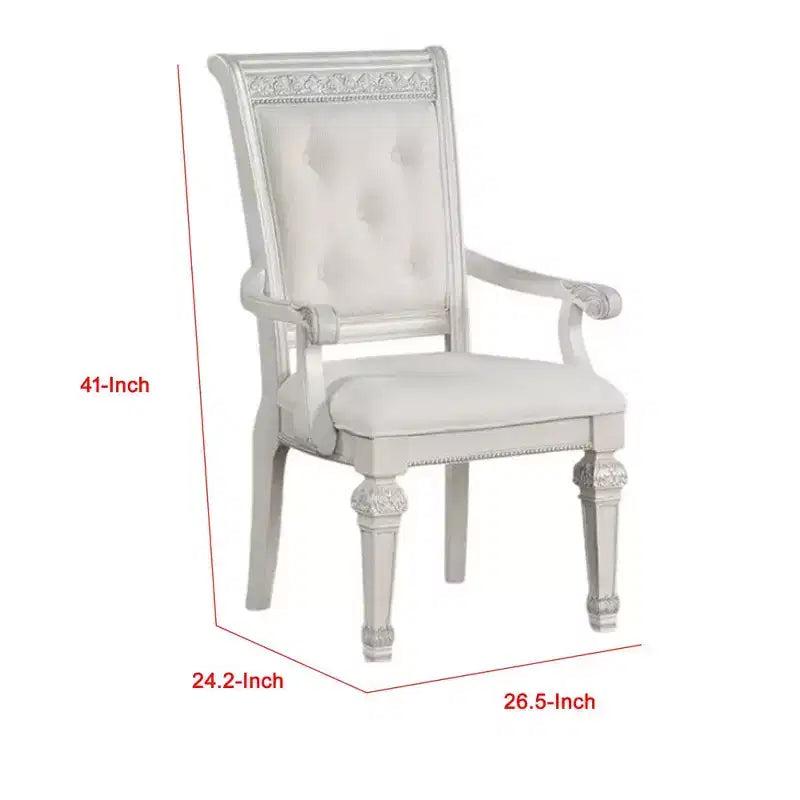 Royal Hampton Dining Armchair Set of 2 Solid Wood Ivory Button Tufted Fabric