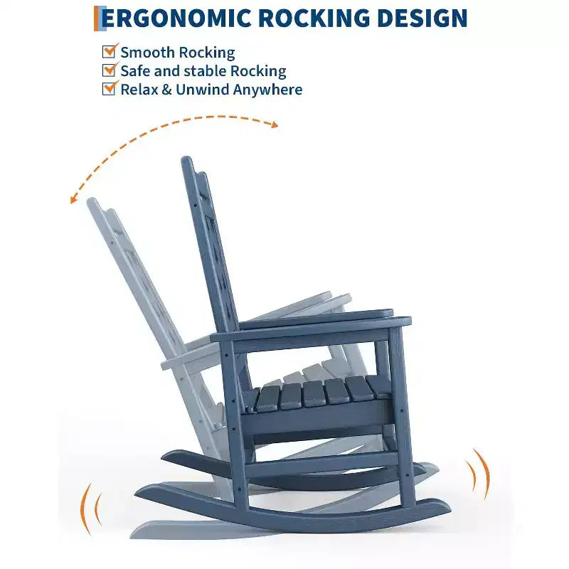 Outdoor Rocking Chair HDPE Weather Resistant Patio Rocking Chair Porch Rocker with Wood Texture & 380 LBS Support for Deck Pool Backyard