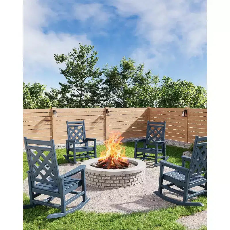 Outdoor Rocking Chair HDPE Weather Resistant Patio Rocking Chair Porch Rocker with Wood Texture & 380 LBS Support for Deck Pool Backyard