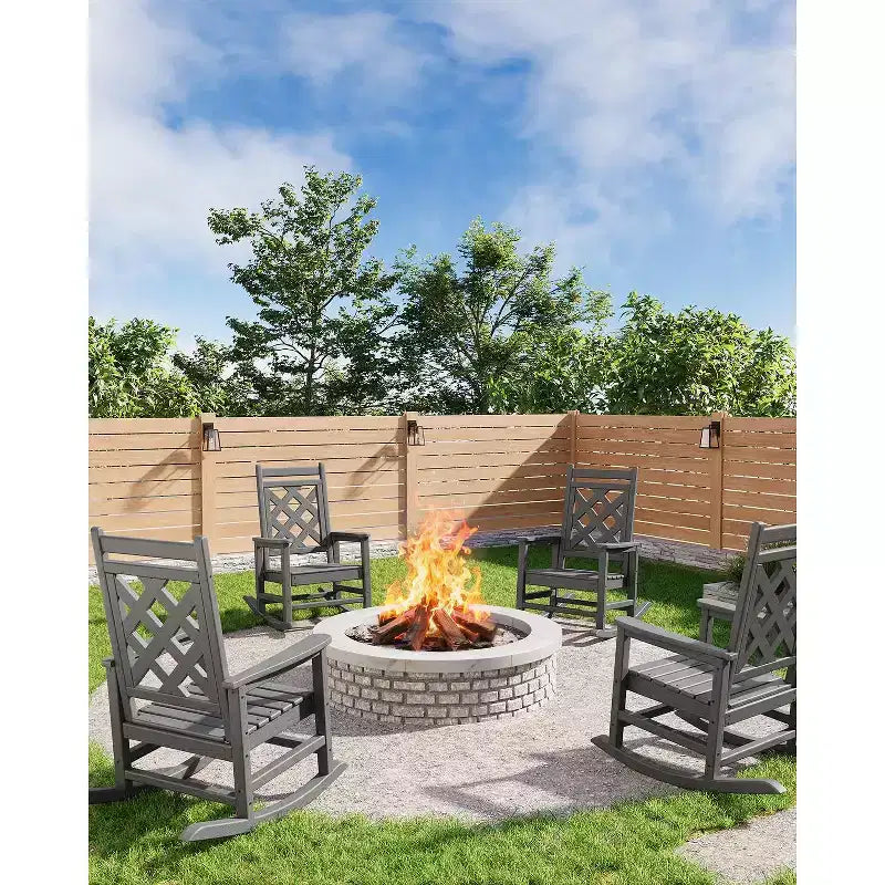 Outdoor Rocking Chair HDPE Weather Resistant Patio Rocking Chair Porch Rocker with Wood Texture & 380 LBS Support for Deck Pool Backyard