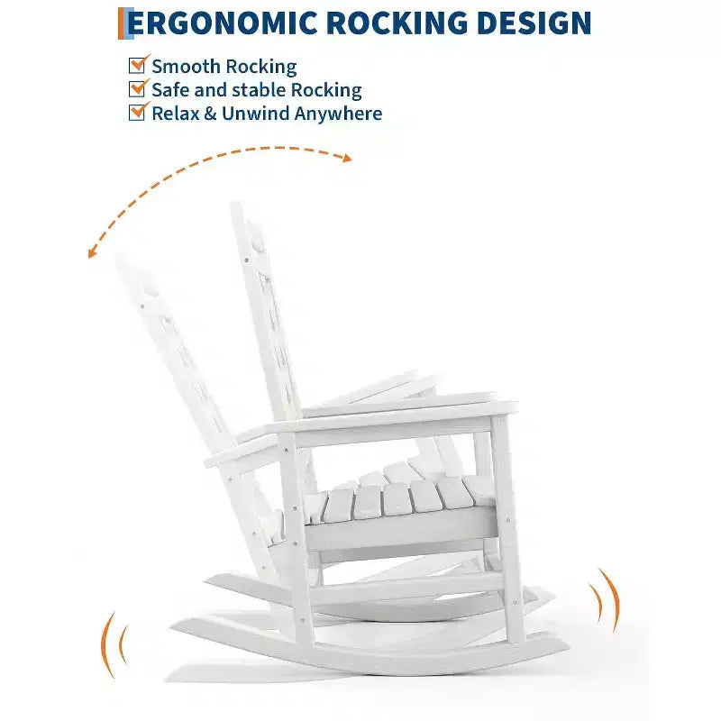 Outdoor Rocking Chair HDPE Weather Resistant Patio Rocking Chair Porch Rocker with Wood Texture & 380 LBS Support for Deck Pool Backyard