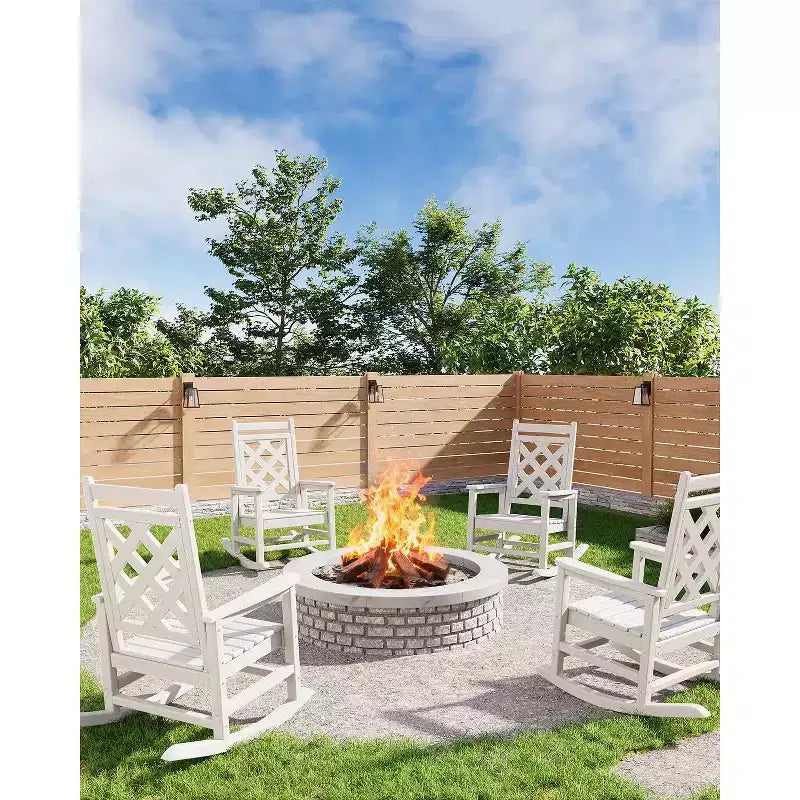Outdoor Rocking Chair HDPE Weather Resistant Patio Rocking Chair Porch Rocker with Wood Texture & 380 LBS Support for Deck Pool Backyard
