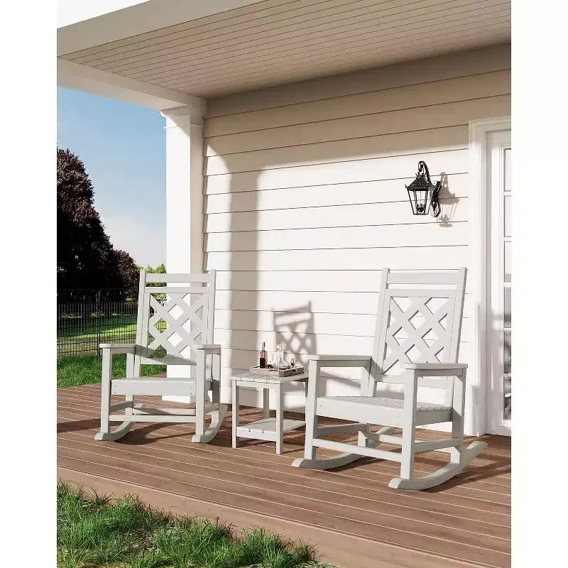 Outdoor Rocking Chair HDPE Weather Resistant Patio Rocking Chair Porch Rocker with Wood Texture & 380 LBS Support for Deck Pool Backyard