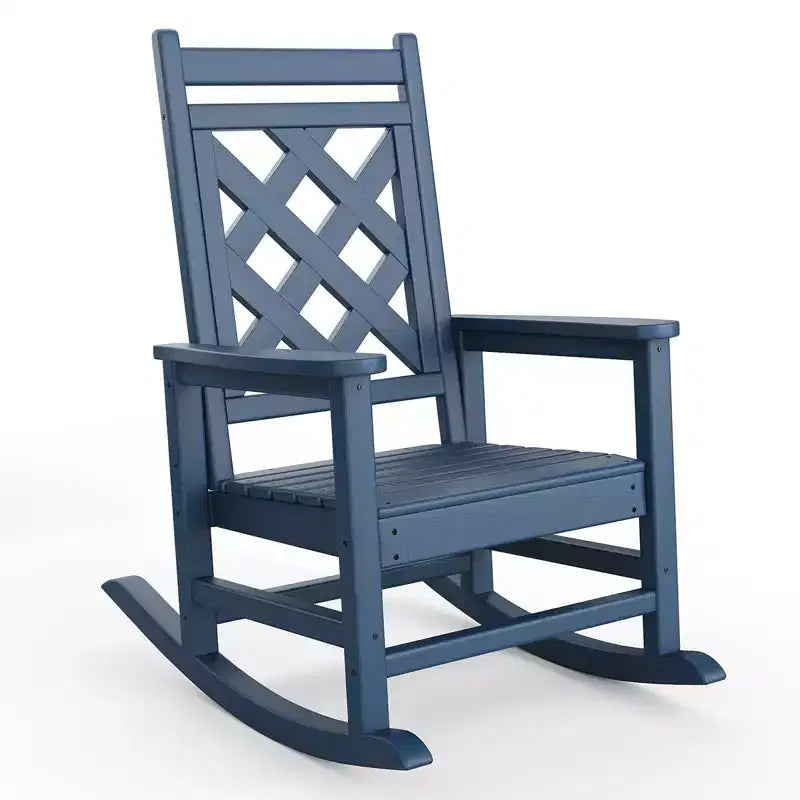 Outdoor Rocking Chair HDPE Weather Resistant Patio Rocking Chair Porch Rocker with Wood Texture & 380 LBS Support for Deck Pool Backyard